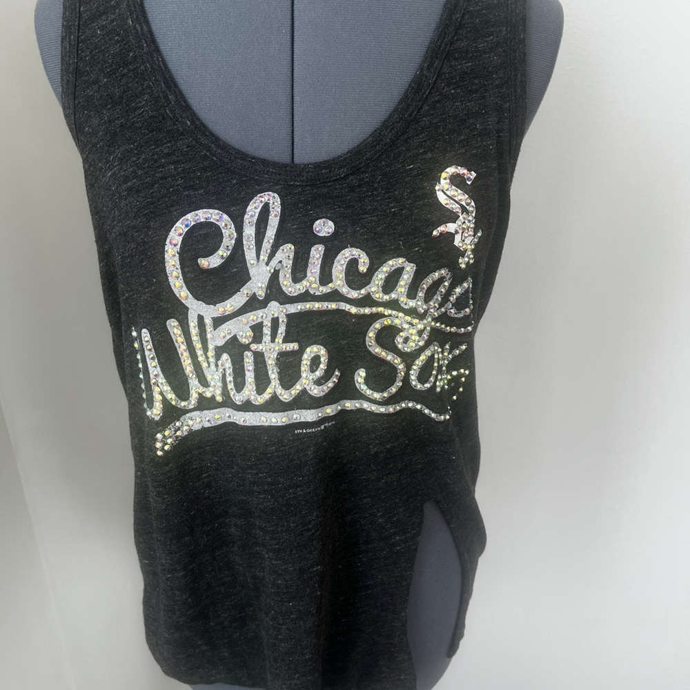 MLB Chicago White Sox Sz Large Gray Tank 5th & Ocean 2016 Rhinestone Game Day